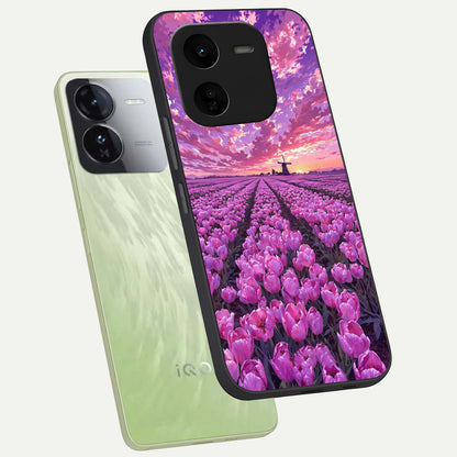  Lavender Dream Skies phone case For iQOO Z9x 5G showing premium glass back cover with detailed artwork