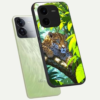  Leopard in Jungle phone case For iQOO Z9x 5G showing premium glass back cover with detailed artwork