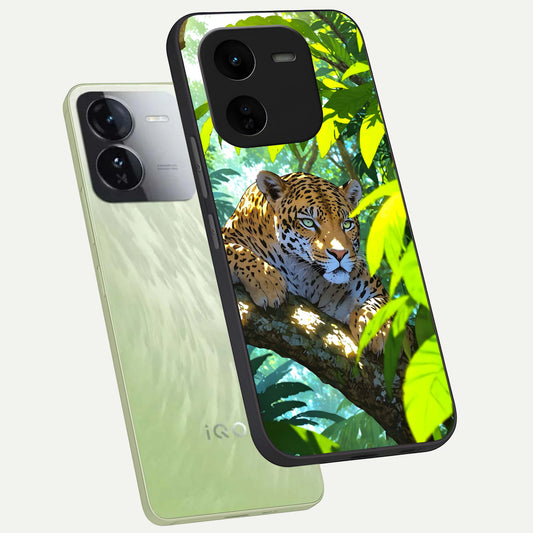 Leopard in Jungle phone case For iQOO Z9x 5G showing premium glass back cover with detailed artwork
