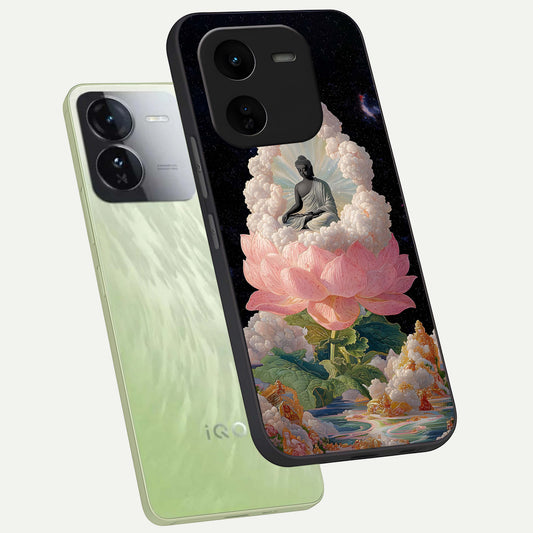  Lotus Divine Peace phone case For iQOO Z9x 5G showing premium glass back cover with detailed artwork