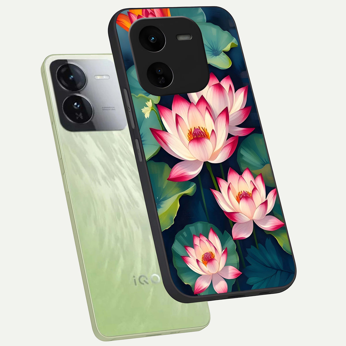  Lotus Dream Serenity phone case For iQOO Z9x 5G showing premium glass back cover with detailed artwork