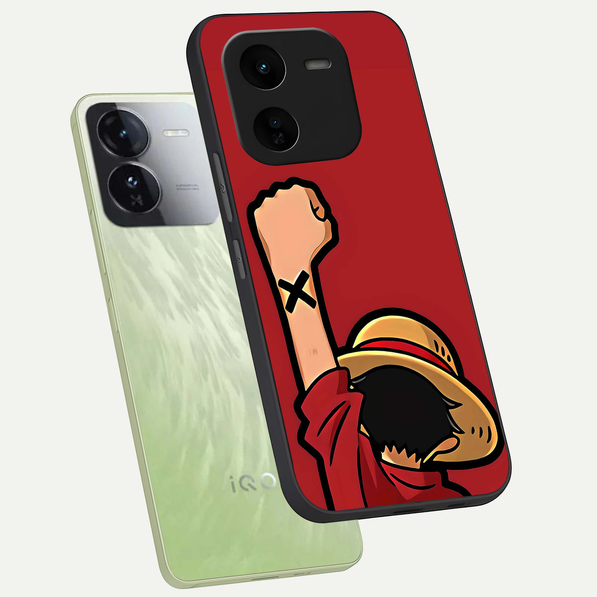  Luffy X Spirit phone case For iQOO Z9x 5G showing premium glass back cover with detailed artwork