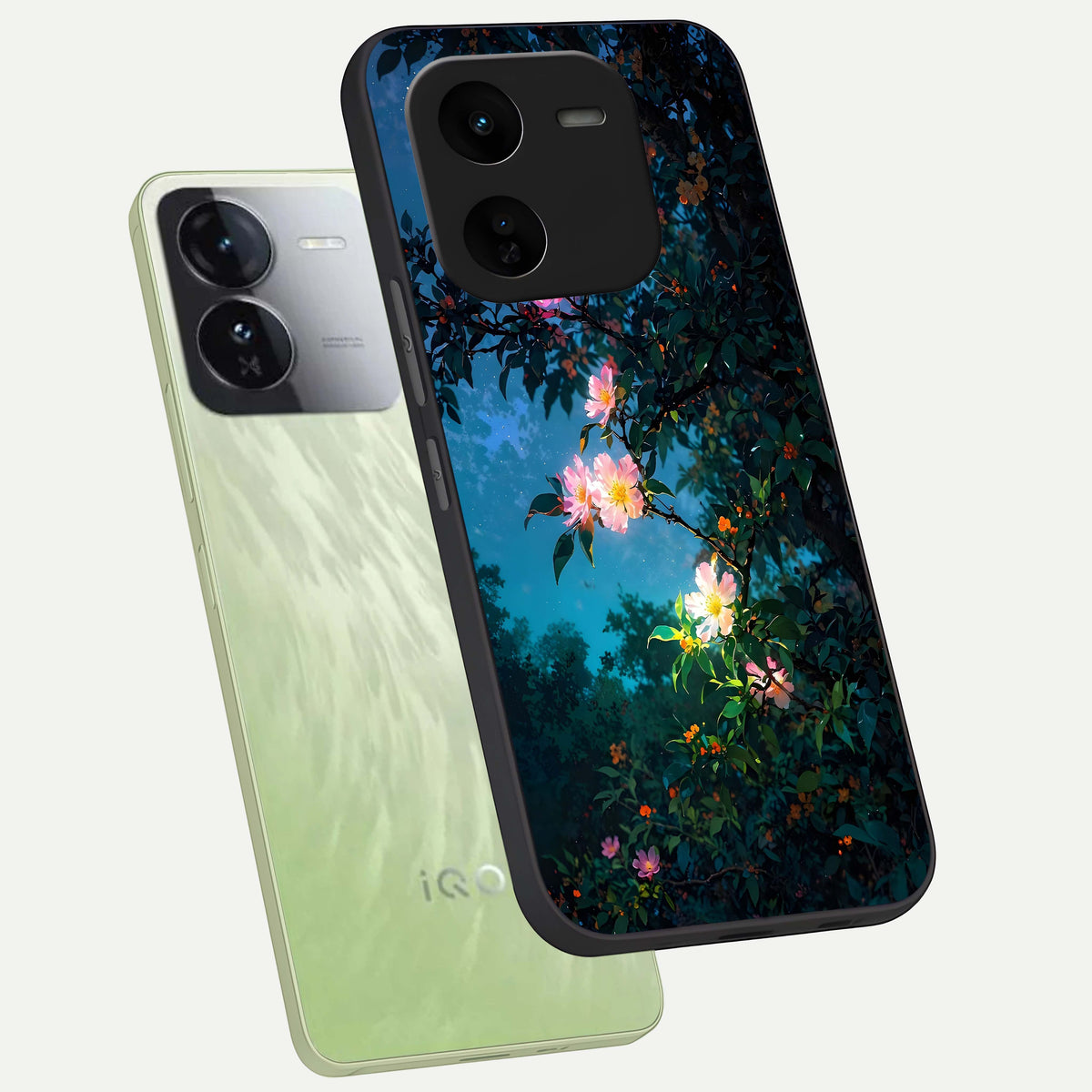  Midnight Bloom Glow phone case For iQOO Z9x 5G showing premium glass back cover with detailed artwork