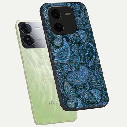  Midnight Paisley Glow phone case For iQOO Z9x 5G showing premium glass back cover with detailed artwork
