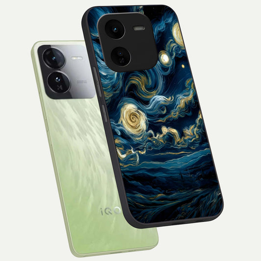  Midnight Sky Whirl phone case For iQOO Z9x 5G showing premium glass back cover with detailed artwork