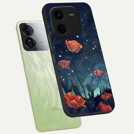  Midnight Tulip Glow phone case For iQOO Z9x 5G showing premium glass back cover with detailed artwork