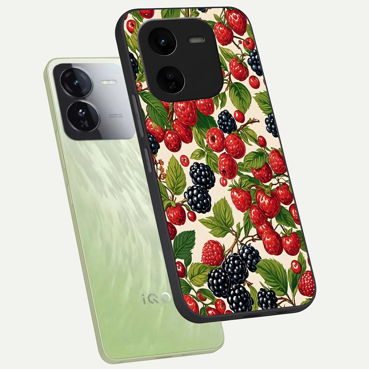  Mixed Berry Collage phone case For iQOO Z9x 5G showing premium glass back cover with detailed artwork