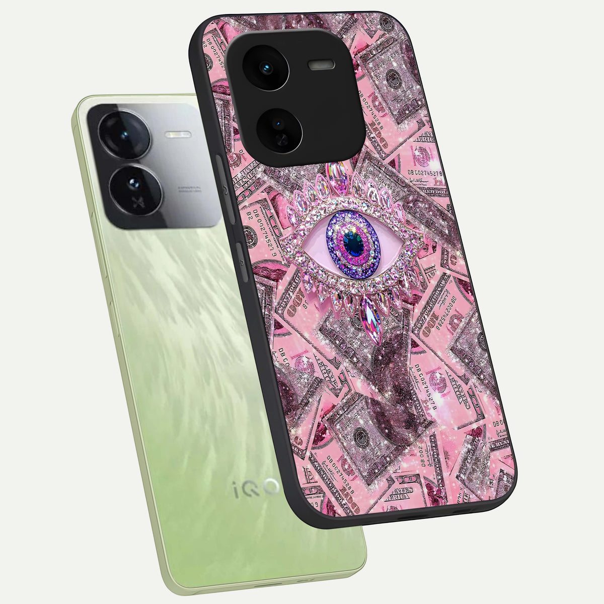  Money Eye Luxe phone case For iQOO Z9x 5G showing premium glass back cover with detailed artwork