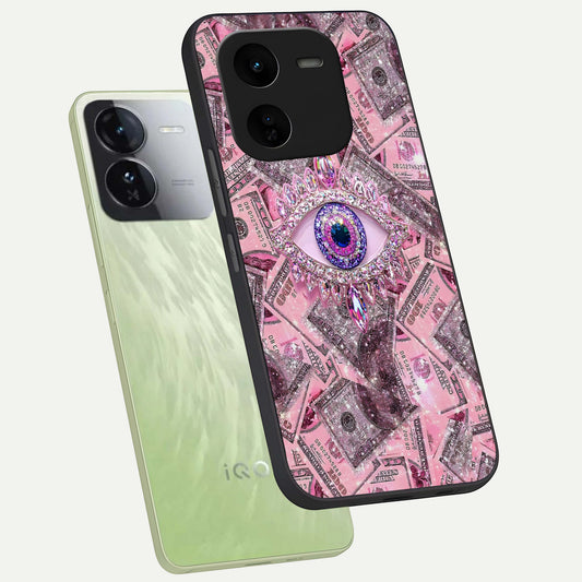  Money Eye Luxe phone case For iQOO Z9x 5G showing premium glass back cover with detailed artwork