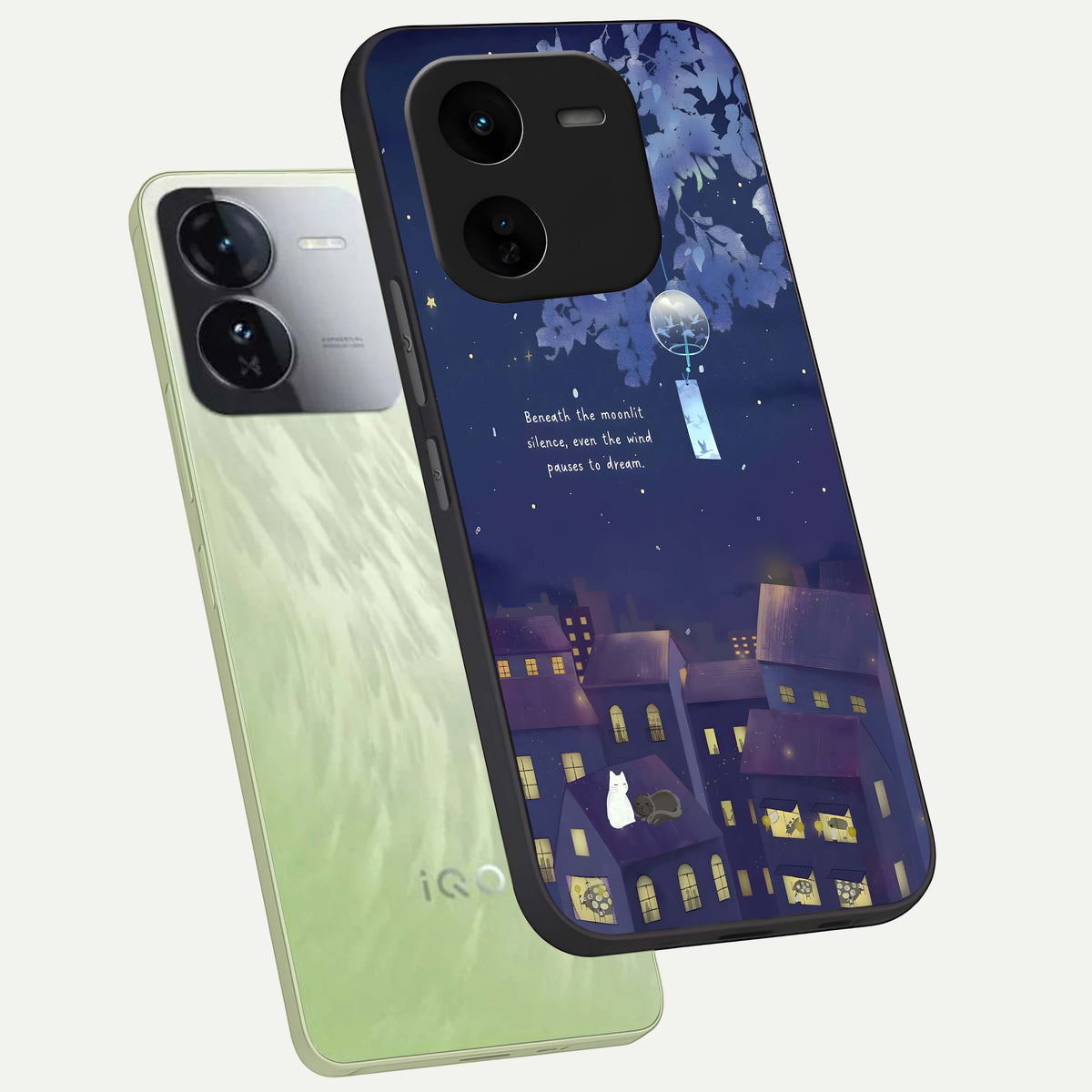  Moonlit Cat Silence phone case For iQOO Z9x 5G showing premium glass back cover with detailed artwork