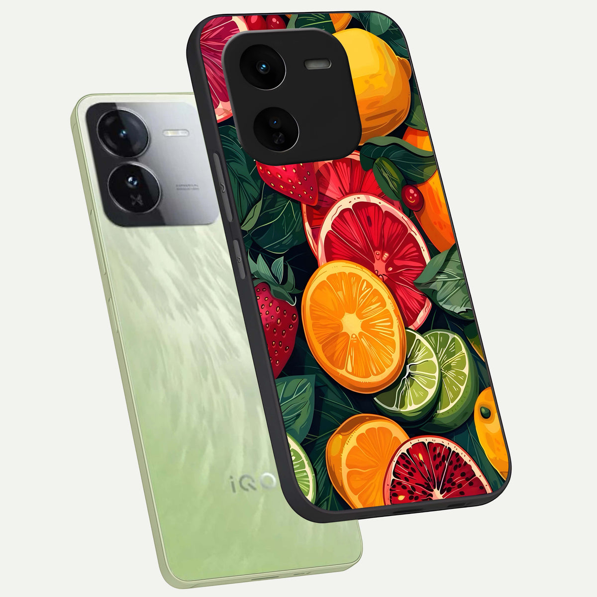  Multiple Fruits phone case For iQOO Z9x 5G showing premium glass back cover with detailed artwork