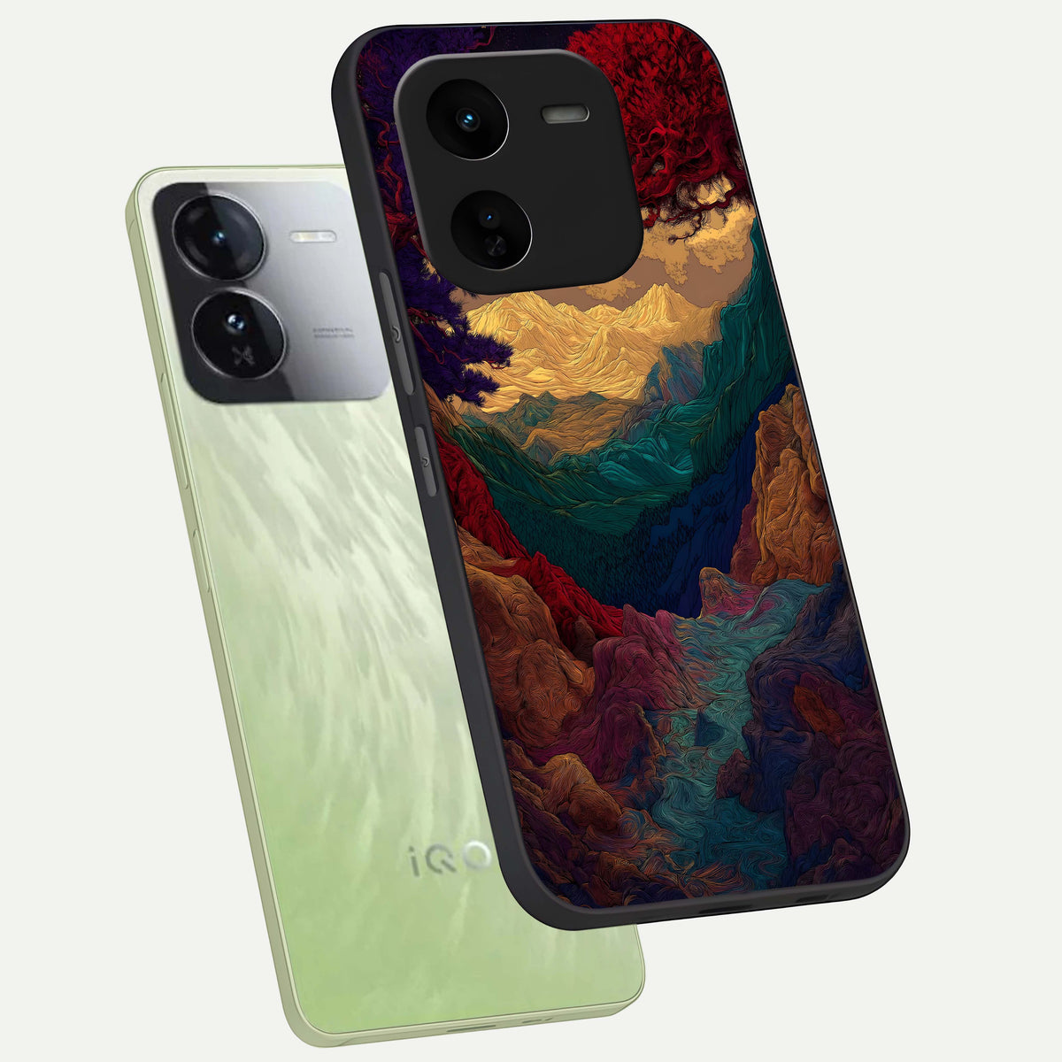  Mystic Valley Light phone case For iQOO Z9x 5G showing premium glass back cover with detailed artwork