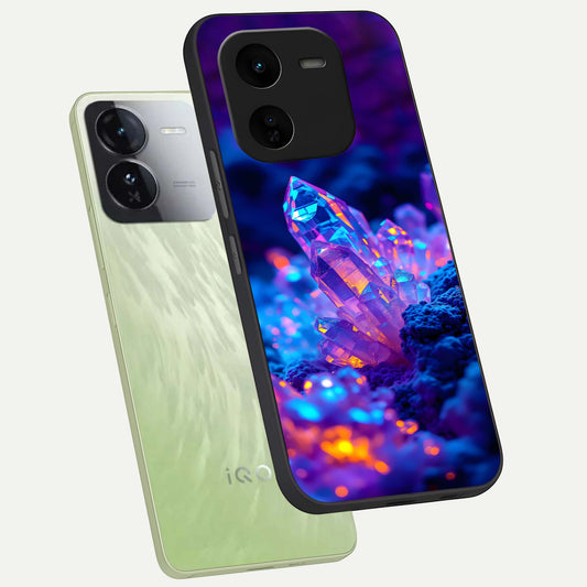  Neon Aura Shards phone case For iQOO Z9x 5G showing premium glass back cover with detailed artwork
