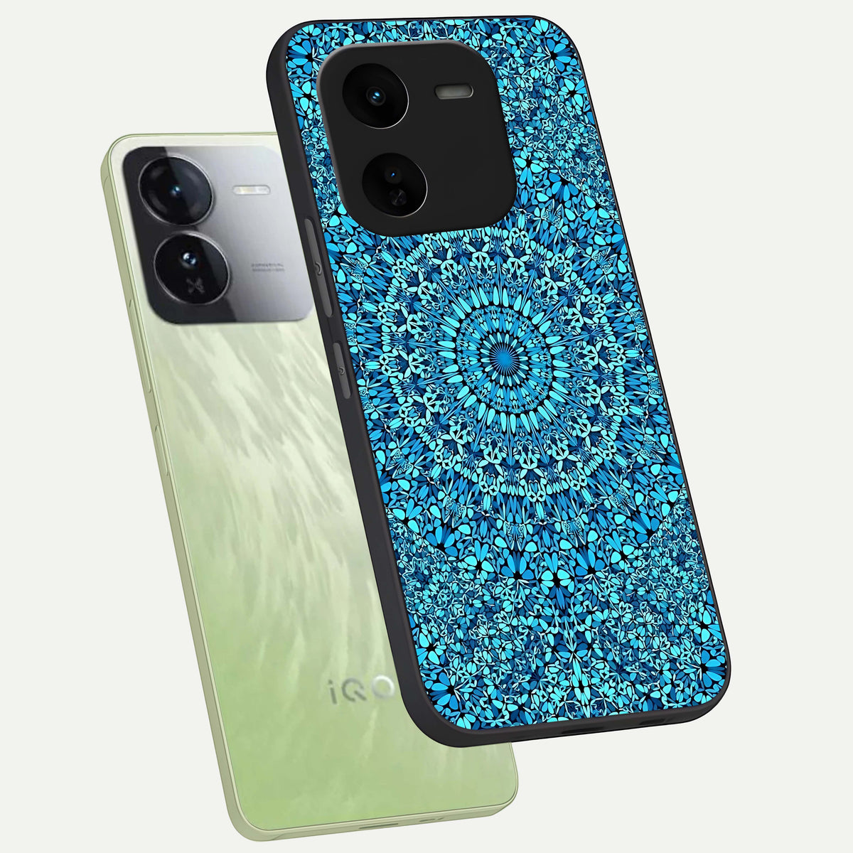  Ocean Bloom Mandala phone case For iQOO Z9x 5G showing premium glass back cover with detailed artwork