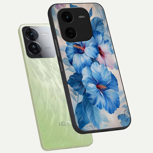  Ocean Hibiscus Grace phone case For iQOO Z9x 5G showing premium glass back cover with detailed artwork