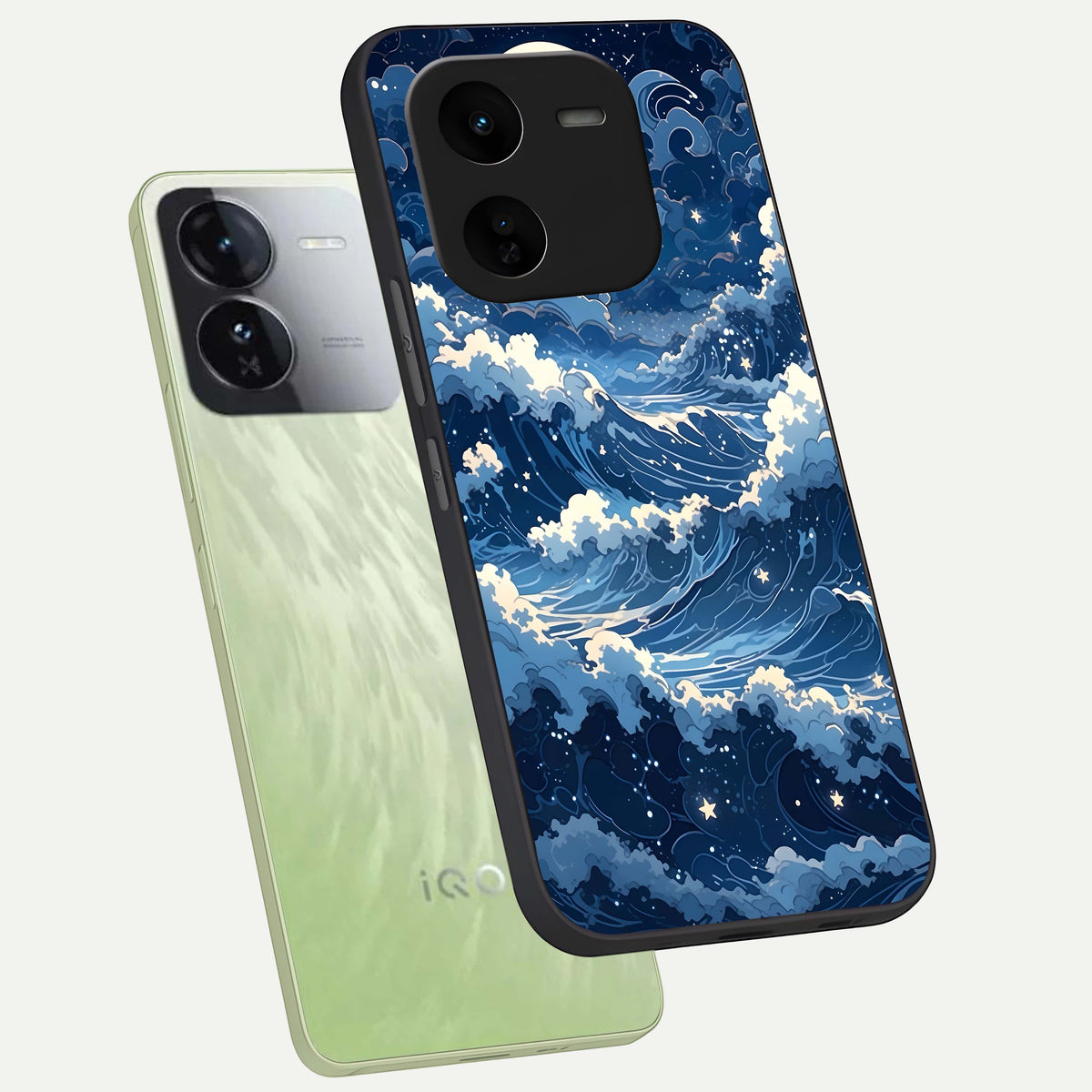  Ocean Moon Waves phone case For iQOO Z9x 5G showing premium glass back cover with detailed artwork