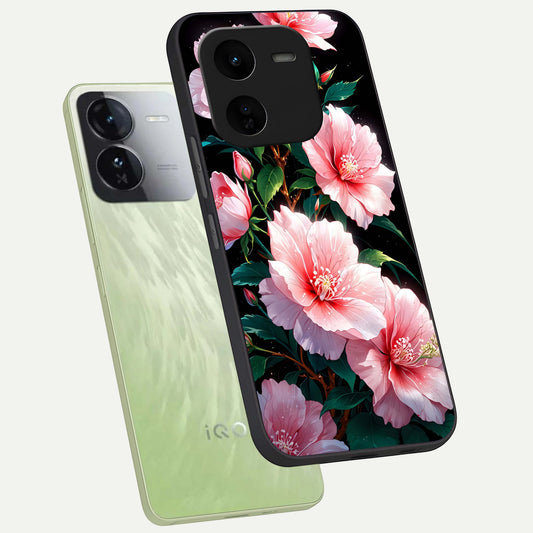  Peach Flower phone case For iQOO Z9x 5G showing premium glass back cover with detailed artwork