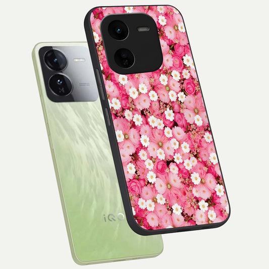  Pink Daisy Bliss phone case For iQOO Z9x 5G showing premium glass back cover with detailed artwork