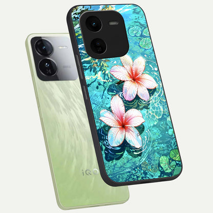  Pink Flowers in Water phone case For iQOO Z9x 5G showing premium glass back cover with detailed artwork