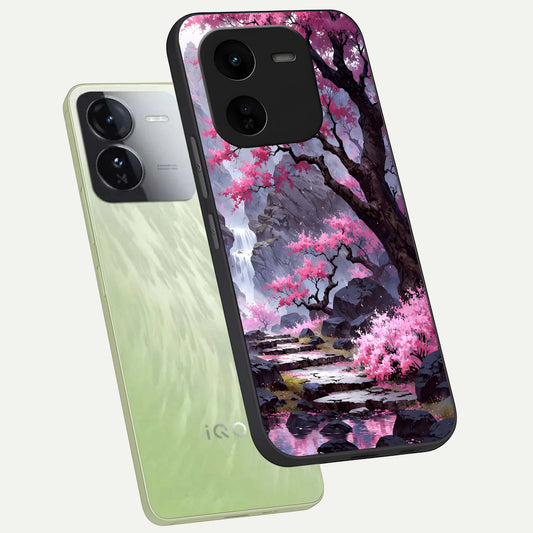  Pink Sunflower Glow phone case For iQOO Z9x 5G showing premium glass back cover with detailed artwork