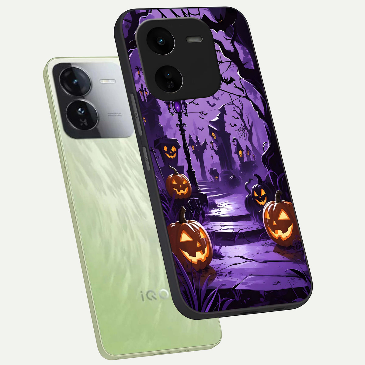  Pumpkin Patch Halloween phone case For iQOO Z9x 5G showing premium glass back cover with detailed artwork