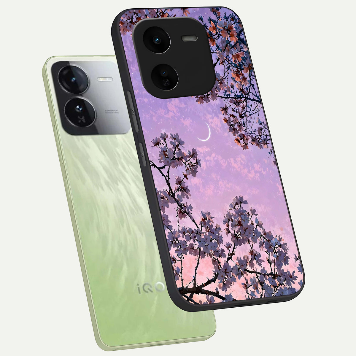  Purple Serenity Moon phone case For iQOO Z9x 5G showing premium glass back cover with detailed artwork