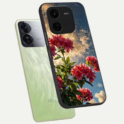  Red Bloom Skies phone case For iQOO Z9x 5G showing premium glass back cover with detailed artwork