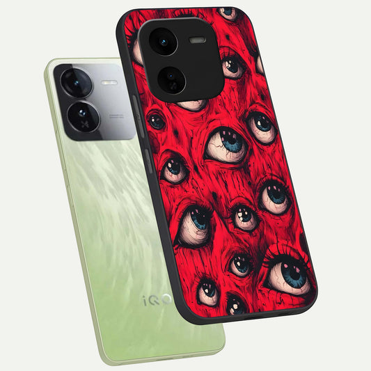  Red Eyes Pattern phone case For iQOO Z9x 5G showing premium glass back cover with detailed artwork
