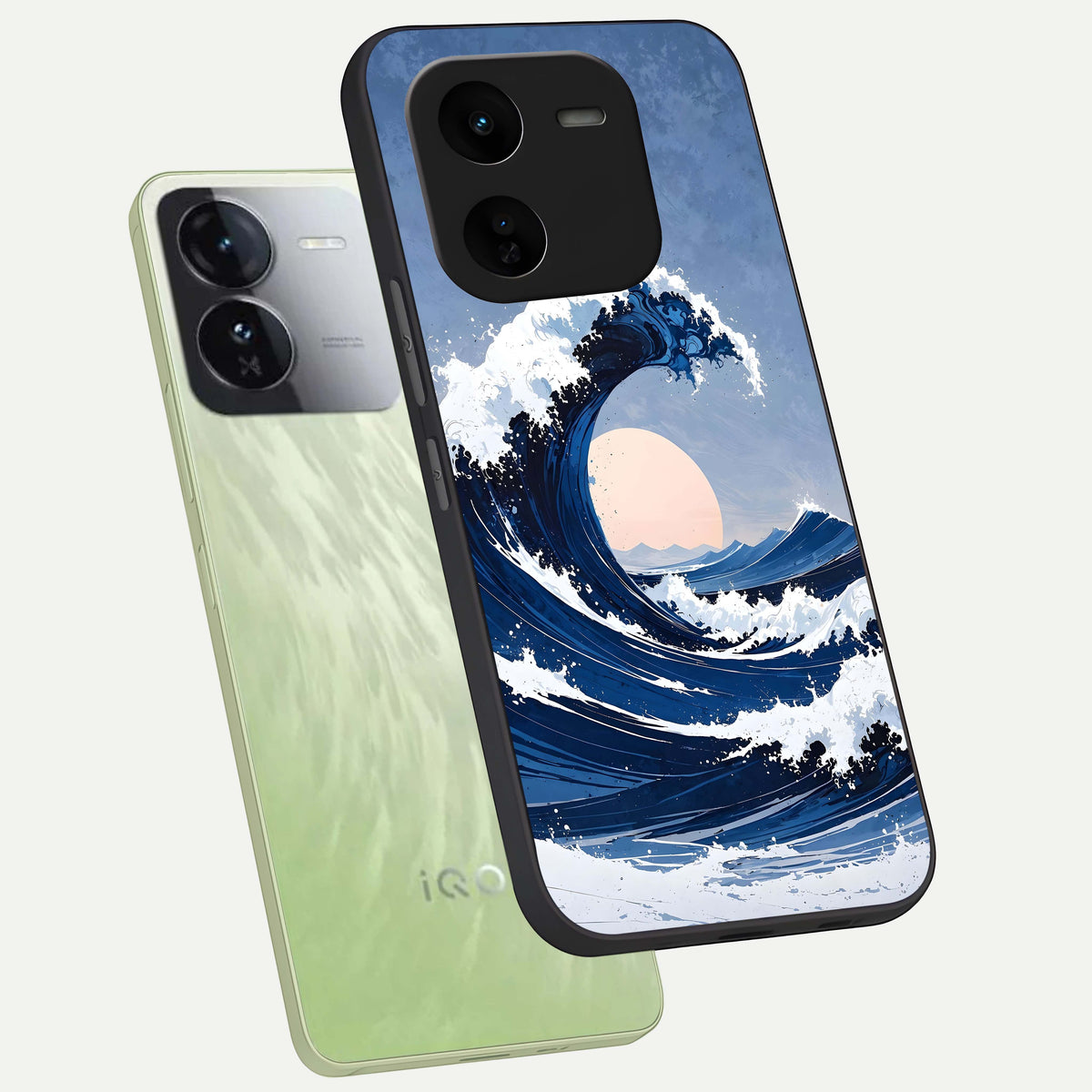  Rising Tide Power phone case For iQOO Z9x 5G showing premium glass back cover with detailed artwork