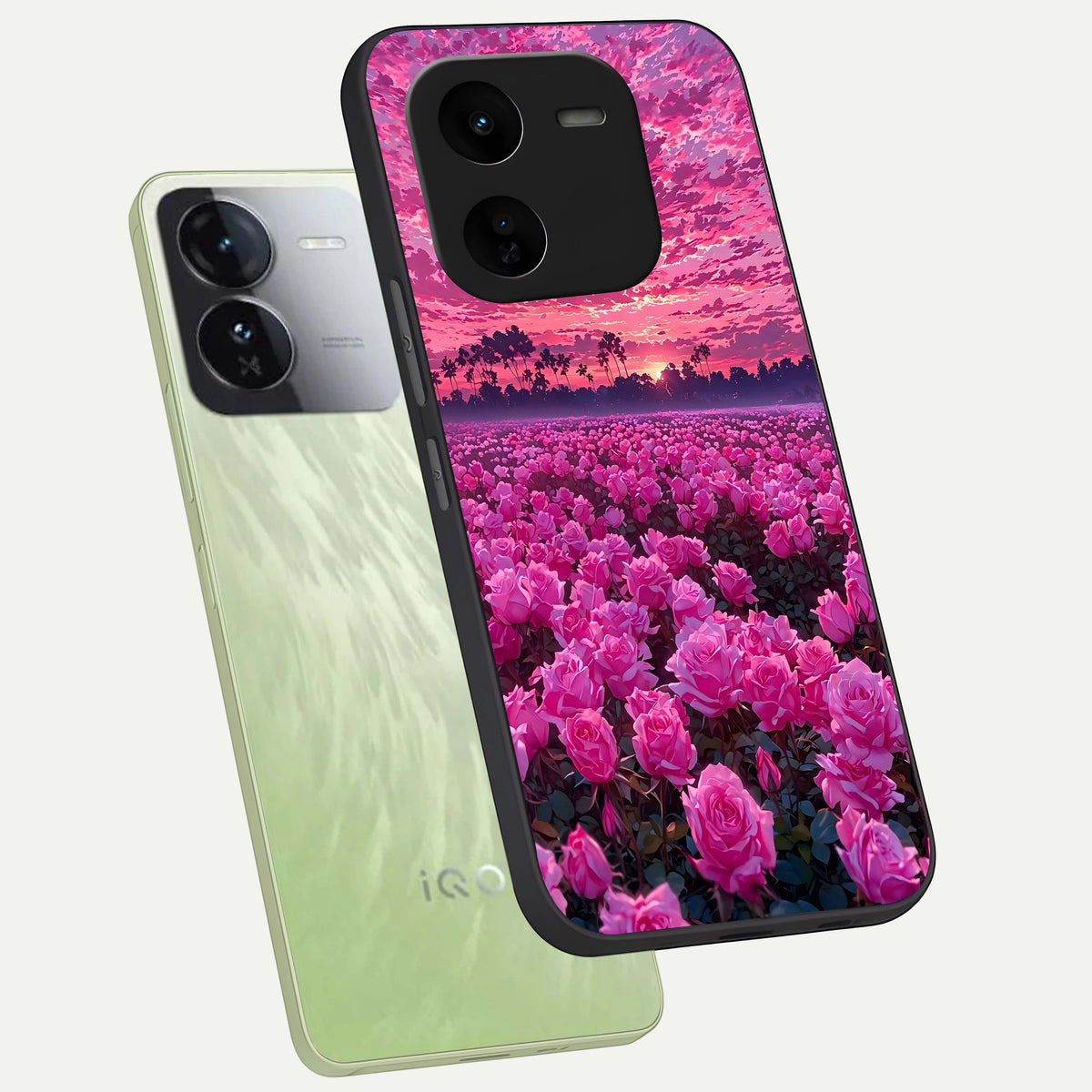  Rose Sunset Valley phone case For iQOO Z9x 5G showing premium glass back cover with detailed artwork