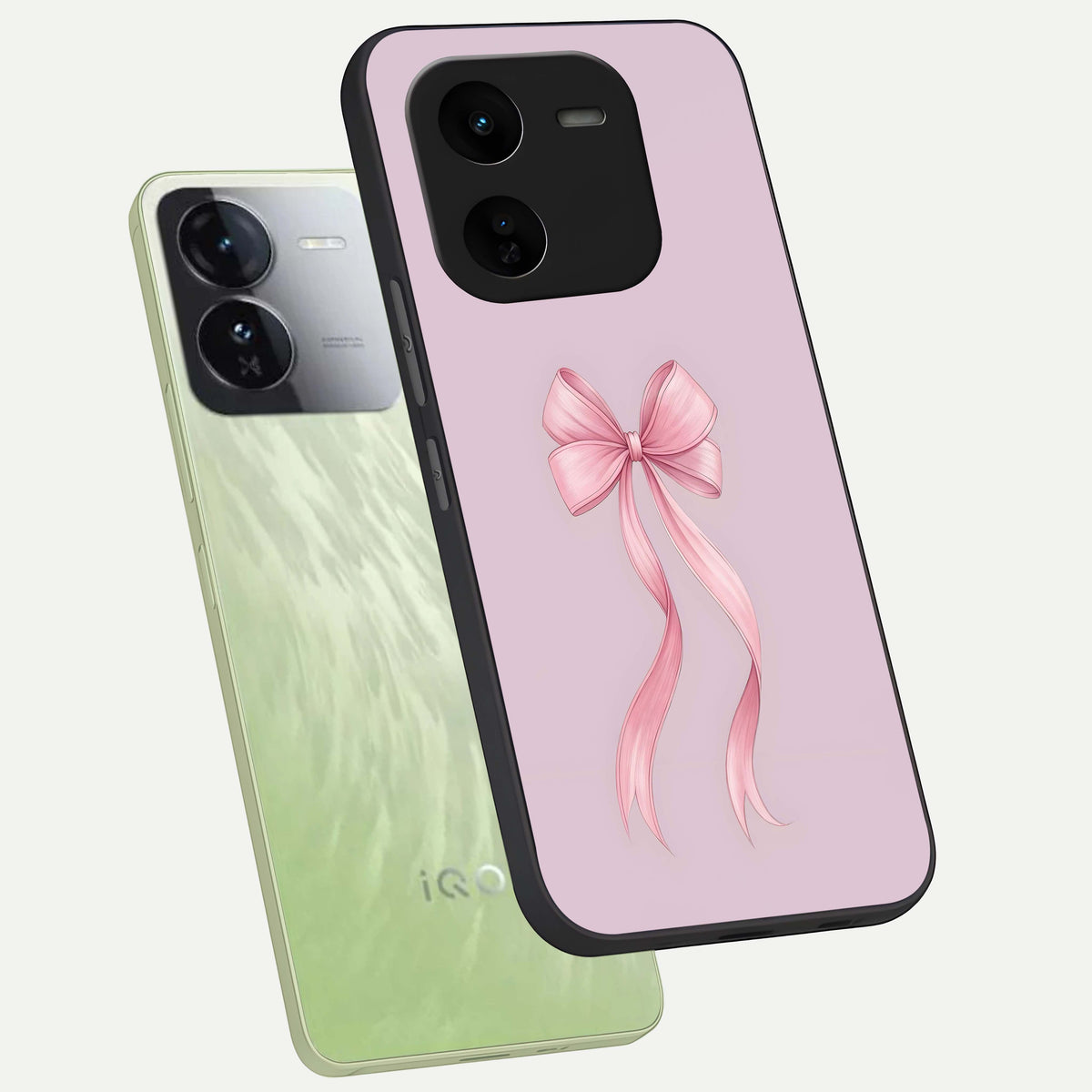  Soft Blush Bow phone case For iQOO Z9x 5G showing premium glass back cover with detailed artwork