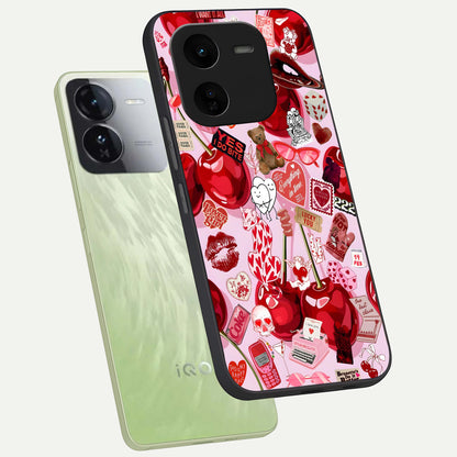  Sweet Cherry Chaos phone case For iQOO Z9x 5G showing premium glass back cover with detailed artwork