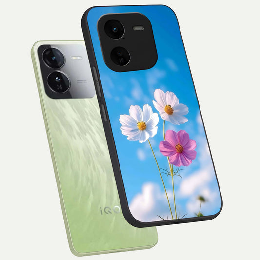  Tripple Flowers With Sky phone case For iQOO Z9x 5G showing premium glass back cover with detailed artwork