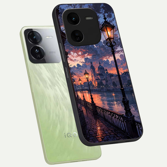  Twilight River Lights phone case For iQOO Z9x 5G showing premium glass back cover with detailed artwork