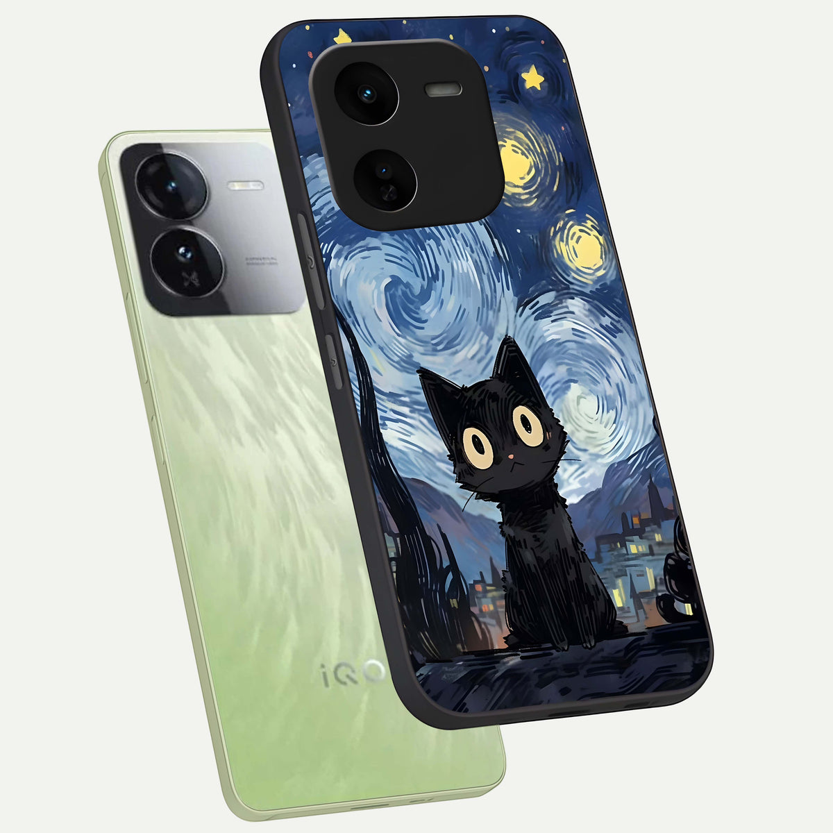  Van Gogh Cat phone case For iQOO Z9x 5G showing premium glass back cover with detailed artwork