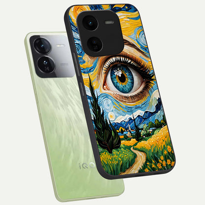  Van Gogh Eye phone case For iQOO Z9x 5G showing premium glass back cover with detailed artwork