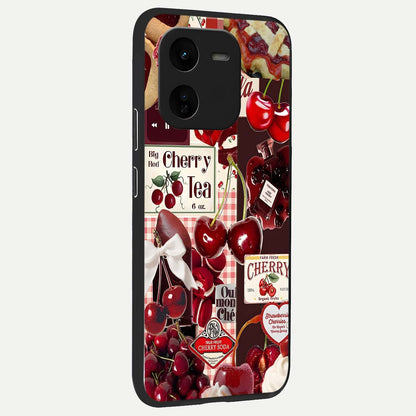  Aesthetic Cherry Tea back cover For iQOO Z9x 5G slim fit glass case with vibrant aesthetic design