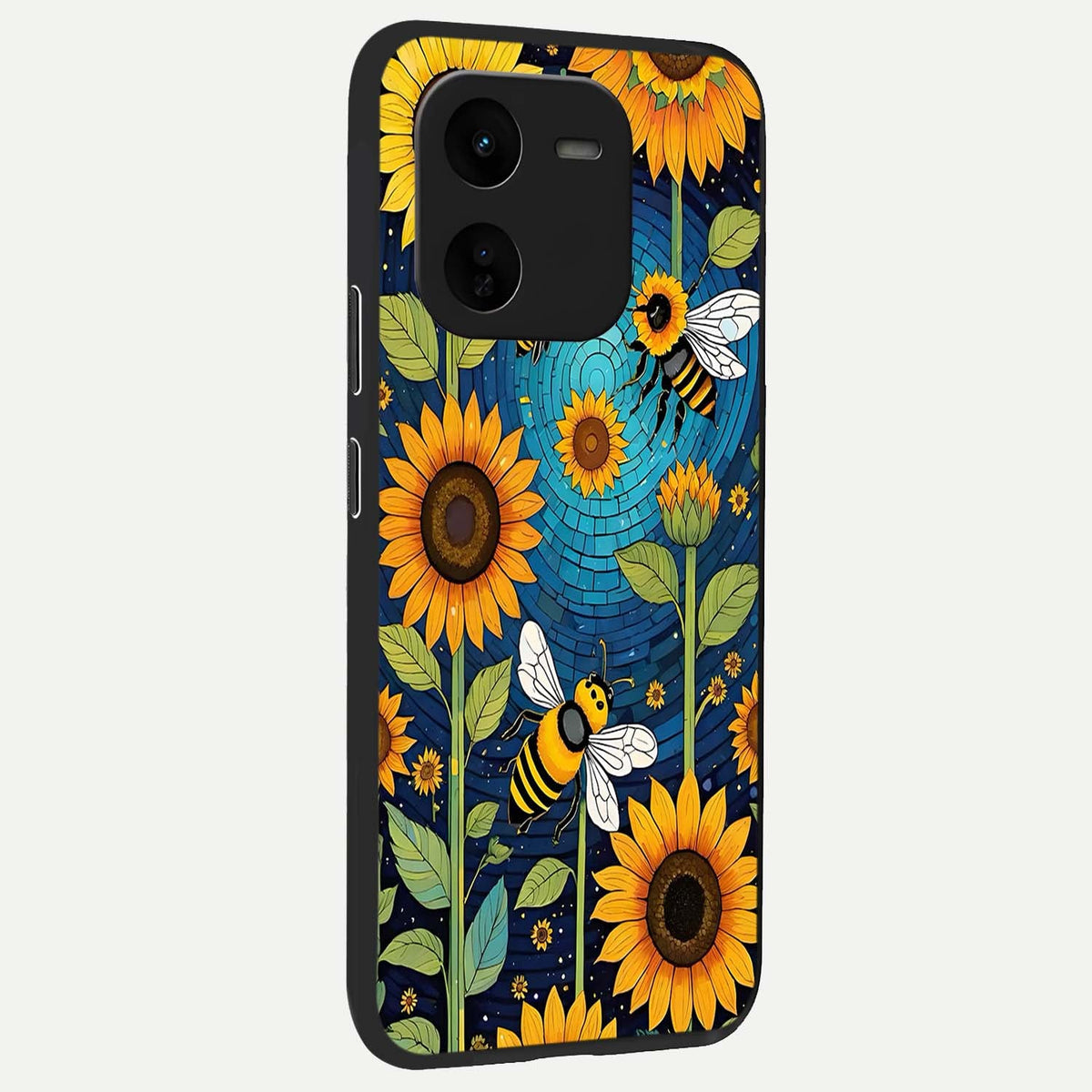  Bees And Sunflowers back cover For iQOO Z9x 5G slim fit glass case with vibrant aesthetic design