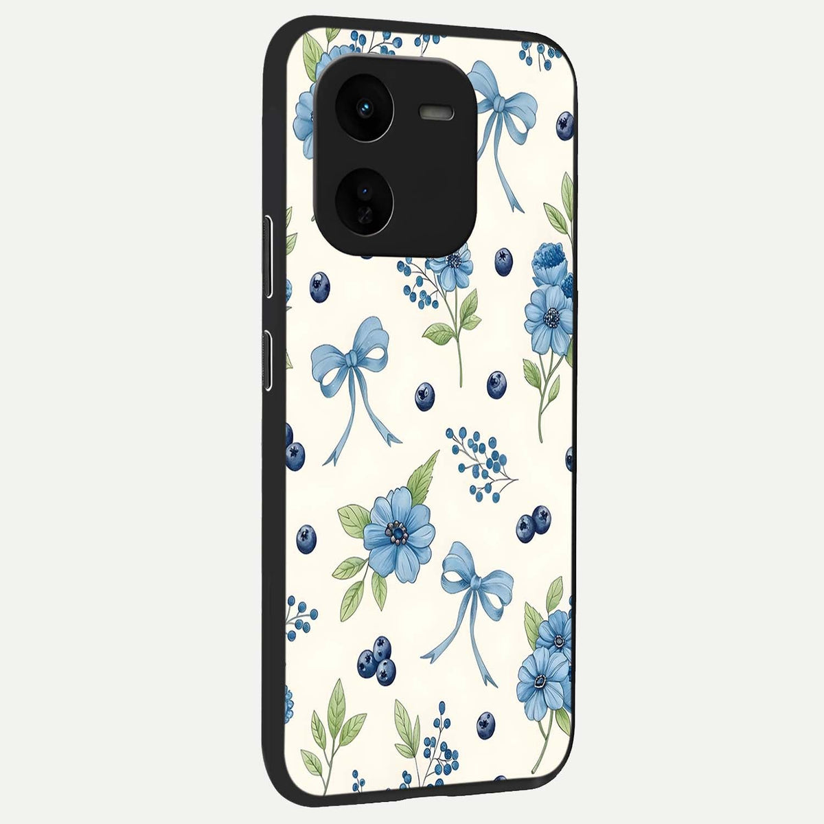  Blue Flower And Bow back cover For iQOO Z9x 5G slim fit glass case with vibrant aesthetic design