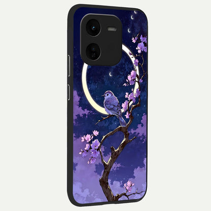  Celestial Bird Blossom back cover For iQOO Z9x 5G slim fit glass case with vibrant aesthetic design