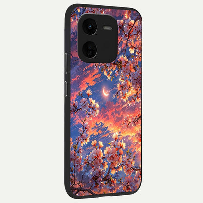 Celestial Sakura Sunset back cover For iQOO Z9x 5G slim fit glass case with vibrant aesthetic design