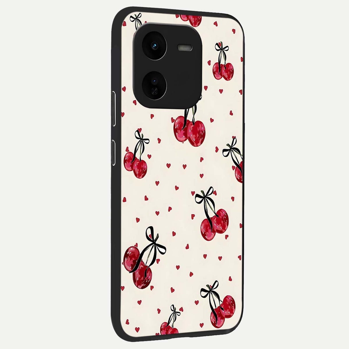  Cherry Heart Bow back cover For iQOO Z9x 5G slim fit glass case with vibrant aesthetic design