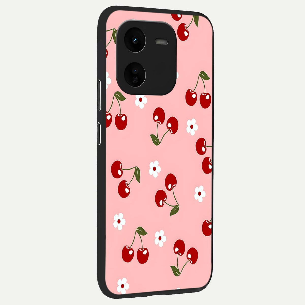  Cherry Love Mood back cover For iQOO Z9x 5G slim fit glass case with vibrant aesthetic design