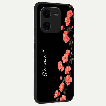  Crimson Bloom Grace Custom Name back cover For iQOO Z9x 5G slim fit glass case with vibrant aesthetic design