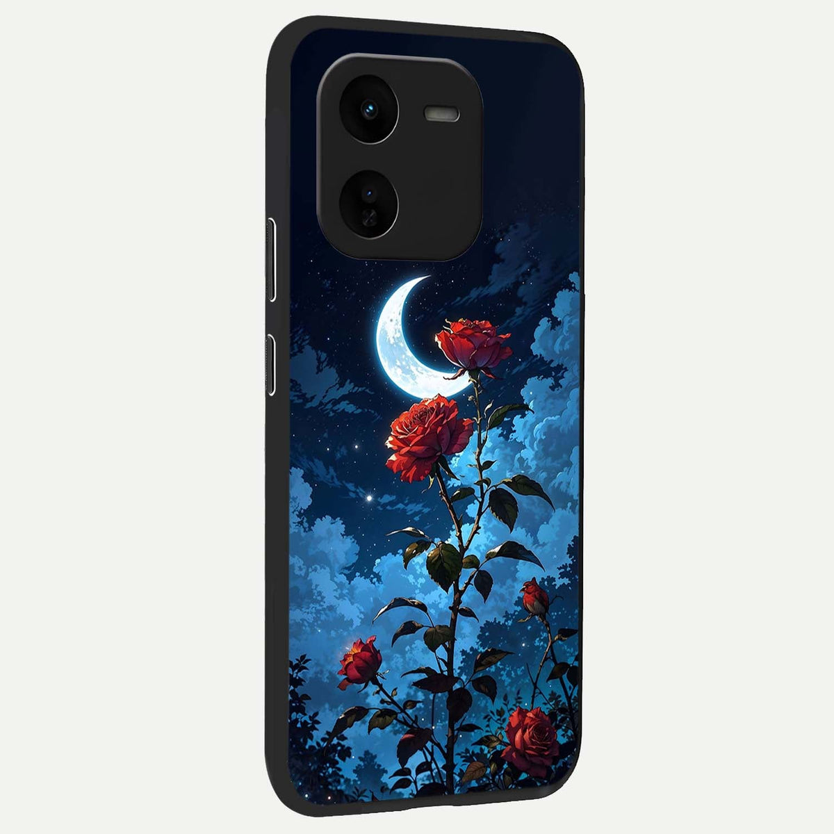  Crimson Rose Moon back cover For iQOO Z9x 5G slim fit glass case with vibrant aesthetic design