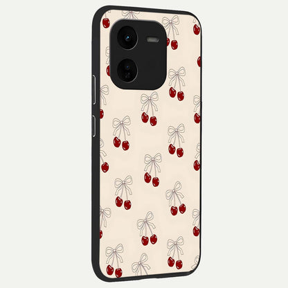  Cute Cherry Pattern back cover For iQOO Z9x 5G slim fit glass case with vibrant aesthetic design