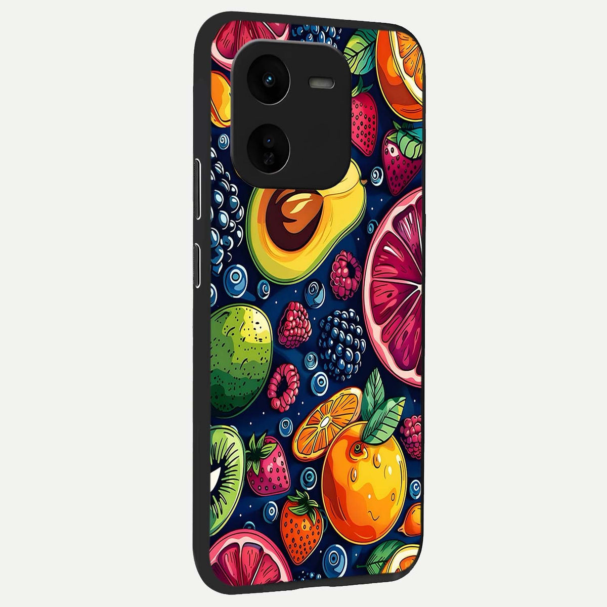  Cute Fruits Art back cover For iQOO Z9x 5G slim fit glass case with vibrant aesthetic design
