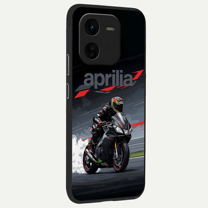  Dark Aprilla back cover For iQOO Z9x 5G slim fit glass case with vibrant aesthetic design