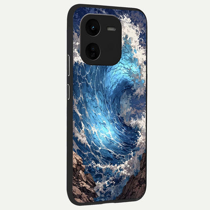  Giant Ocean Wave back cover For iQOO Z9x 5G slim fit glass case with vibrant aesthetic design
