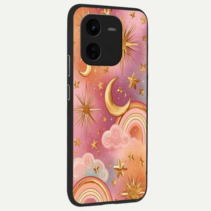  Golden Celestial Dreams back cover For iQOO Z9x 5G slim fit glass case with vibrant aesthetic design